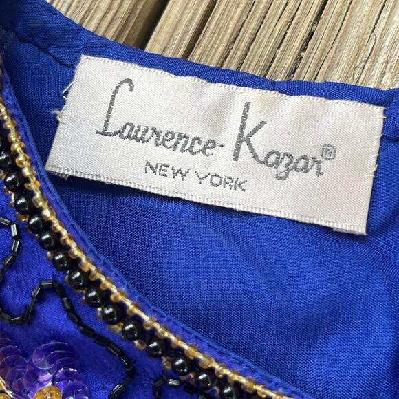 Laurence Kazar Vintage Royal Blue Beaded 100% Silk Evening Blouse Size M - Picture 8 of 10